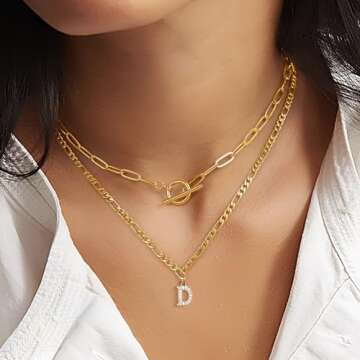 Turandoss Gold Initial Necklaces for Women - 18K Gold Layered Letter Paperclip Chain Necklace for Wo...