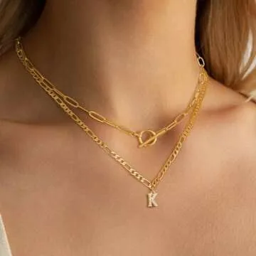 Turandoss Gold Initial Necklace for Women - 18K Layered Jewelry