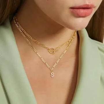 Turandoss Gold Initial Necklace for Women - 18K Layered Jewelry