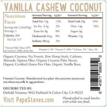 Papa Steve's No Junk Raw Protein Bars- Vanilla Cashew Coconut, 2.2 Oz, 10 Count