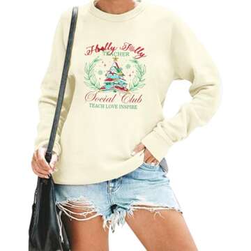 MOUSYA Christmas Teacher Sweashirt Woman Teacher Appreciation Gifts Shirt Casual Crewneck Long Sleev...