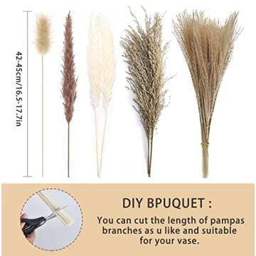 Total 104 pcs /11 Various Dried Pampas Grass Décor, White Pompous Grass, Bunny Tails Dried Flowers ...