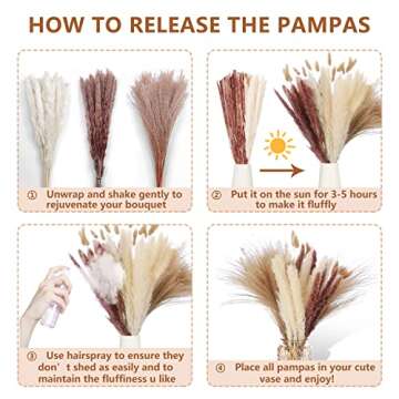 Total 104 pcs /11 Various Dried Pampas Grass Décor, White Pompous Grass, Bunny Tails Dried Flowers Reed Grass, 17 inch Pompass Grass for Flower Arrangements Boho Wedding Home Décor (Ivory White)