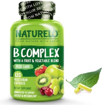 NATURELO Vitamin B Complex with Methyl B12, Methyl Folate, Vitamin B6, Biotin Plus Choline, CoQ10, a...