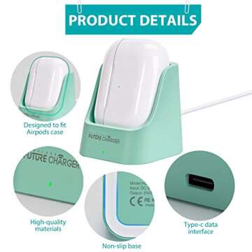 AirPod Charger, Wireless Charger for AirPods 3/2 and AirPods Pro, Groove Design and Anti-Slip Protection, Wireless AirPod Charger, AirPod Pro Charger Compatible with AirPods Pro Charging case -Green