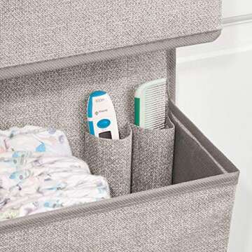 mDesign Soft Fabric Wall Mount/Over Door Hanging Storage Organizer - 3 Large Pockets for Child/Kids Room or Nursery, Hooks Included - Textured Print - Linen/Tan