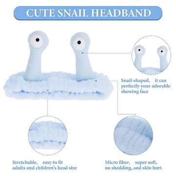 Molain Snail Headband, Face Wash Headband, Spa Hair Bands Makeup Headbands Women Cartoon Cute Coral Fleece Elastic Headband Creative Hair Accessories for Washing Face Shower Sports Beauty Skincare