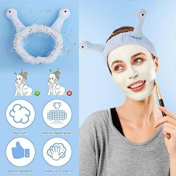 Molain Snail Headband, Face Wash Headband, Spa Hair Bands Makeup Headbands Women Cartoon Cute Coral Fleece Elastic Headband Creative Hair Accessories for Washing Face Shower Sports Beauty Skincare