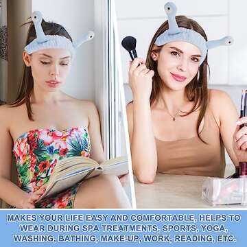 Molain Snail Headband, Face Wash Headband, Spa Hair Bands Makeup Headbands Women Cartoon Cute Coral Fleece Elastic Headband Creative Hair Accessories for Washing Face Shower Sports Beauty Skincare