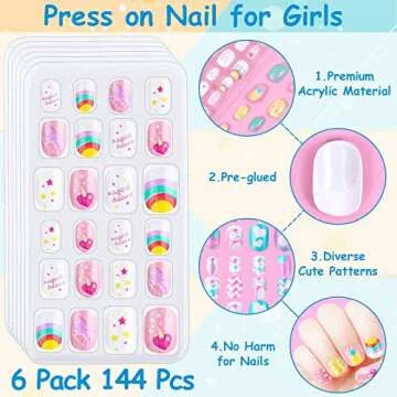 Thrilez 144 Pieces Kids Press on Nails for Fun Nail Art