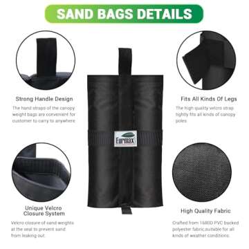 Eurmax USA Weight Bags for Pop up Canopy Outdoor Shelter,Gazebo Instant shelter Leg Canopy Weights, Sand Bags, Set of 4(Black)
