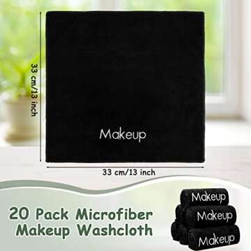 Shimeyao 20 Pack Makeup Washcloths Microfiber Makeup Remover Towels Reusable Quick Dry Face Wash Clo...