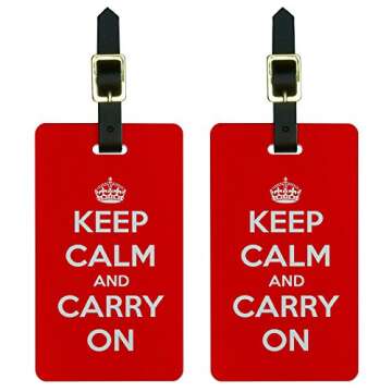 Keep Calm and Carry On Red Luggage Tags Suitcase Carry-On ID Set of 2