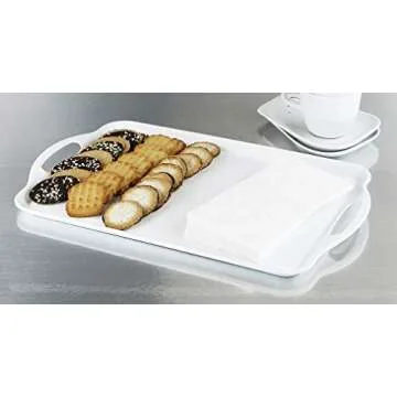 Calypso Basics Reston Lloyd Melamine Serving/Ottoman Handles, Rectangular Tray, White