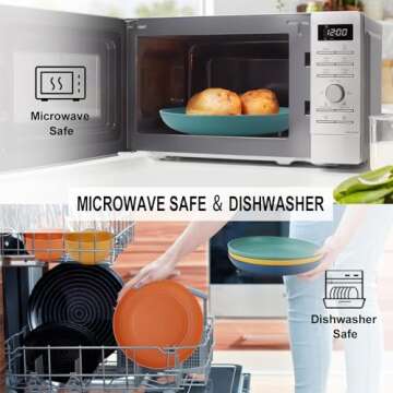 28 Piece Wheat Straw Dinnerware Sets,Dishwasher & Microwave Safe Plates and Bowls Sets - Unbreakable Plastic Dinnerware Sets for 4 Dinner Plates, Cups, Cereal Bowls - Colorful Series