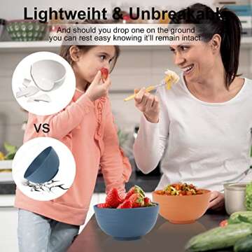 28 Piece Wheat Straw Dinnerware Sets,Dishwasher & Microwave Safe Plates and Bowls Sets - Unbreakable Plastic Dinnerware Sets for 4 Dinner Plates, Cups, Cereal Bowls - Colorful Series