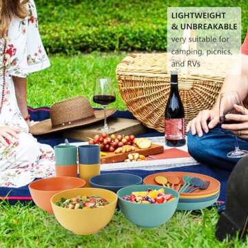 28 Piece Wheat Straw Dinnerware Sets,Dishwasher & Microwave Safe Plates and Bowls Sets - Unbreakable Plastic Dinnerware Sets for 4 Dinner Plates, Cups, Cereal Bowls - Colorful Series