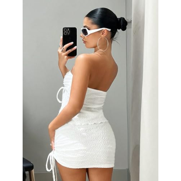 WDIRARA Women's 2 Piece Strapless Crop Top & Skirt Set