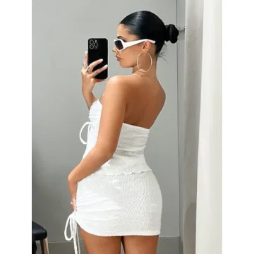 WDIRARA Women's 2 Piece Strapless Crop Top & Skirt Set