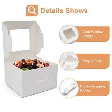 opaprain 10pcs 8x8x5 Inches Cake Boxes, White Bread Boxes with Windows for Pastries, Cupcakes,Cookies, Pie, Muffins and Donuts