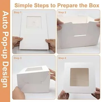 opaprain 10pcs 8x8x5 Inches Cake Boxes, White Bread Boxes with Windows for Pastries, Cupcakes,Cookies, Pie, Muffins and Donuts