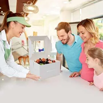 opaprain 10pcs 8x8x5 Inches Cake Boxes, White Bread Boxes with Windows for Pastries, Cupcakes,Cookies, Pie, Muffins and Donuts