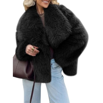 Tankaneo Womens Winter Faux Fur Jackets Fleece Long Sleeve Cropped Shaggy Coats Open Front Warm Oute...