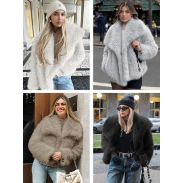 Tankaneo Women's Fuzzy Cropped Jacket for Chic Winters