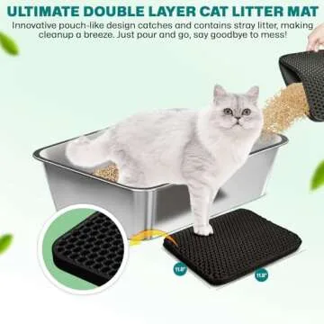Tailove, Pack of 2 Extra Large Stainless Steel Cat Litter Boxes, 23.6"x15.7", 6 inches High Sides, Easy to Clean, Metal Cat Litter Pans. Includes Litter Mats, Cardboard Scratchers Pads, Non-Slip Pads