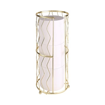 Megier Decorative Metal Standing Toilet Tissue Holder for Bathroom - Compact Design for 3 Rolls, Gol...