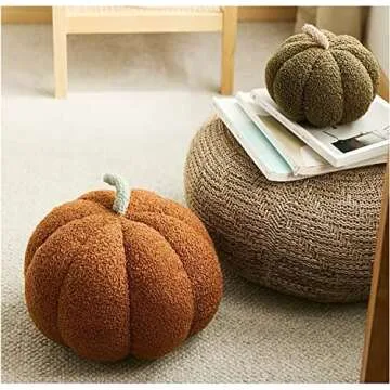 Sdetrcq Halloween Pumpkin Pillow Decor, Pumpkin Plush Pillow Fleece Stuffed Pumpkins Decoration Halloween Pumpkins Throw Pillow for Couch, Soft Halloween Pumpkin Decor Gifts (Brown, 8")