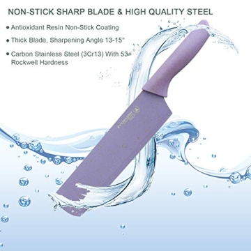 ZHUJIABAO Colorful Kitchen Knives Set of 6 PCS Professional Carbon Stainless Steel Chefs Knives Set With Non-Stick Coating&Ergonomic Handle Sharp Kitchen Knife Boxed Set for Slicing,Paring and Cooking