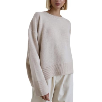 Women's Oversized Sweaters Crewneck Knitted Pullover Sweater Long Sleeve Casual Top 2024 Fall Winter Trendy Outfits(LightBeige-S)