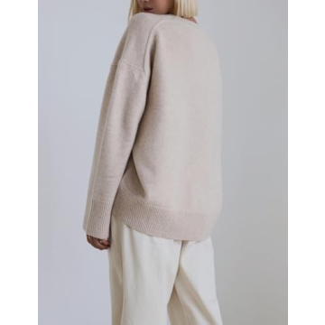 Women's Oversized Sweaters Crewneck Knitted Pullover Sweater Long Sleeve Casual Top 2024 Fall Winter Trendy Outfits(LightBeige-S)