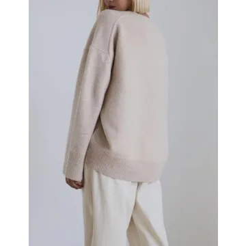 Women's Oversized Sweaters Crewneck Knitted Pullover Sweater Long Sleeve Casual Top 2024 Fall Winter Trendy Outfits(LightBeige-S)