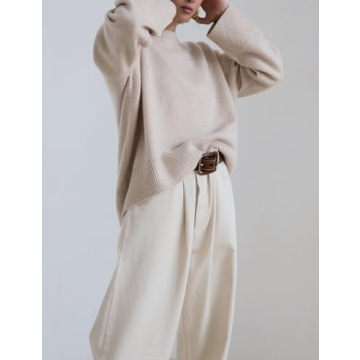 Women's Oversized Sweaters Crewneck Knitted Pullover Sweater Long Sleeve Casual Top 2024 Fall Winter Trendy Outfits(LightBeige-S)