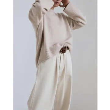 Women's Oversized Sweaters Crewneck Knitted Pullover Sweater Long Sleeve Casual Top 2024 Fall Winter Trendy Outfits(LightBeige-S)
