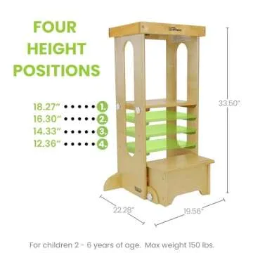 Little Partners Foldable Toddler Tower - Explore 'N Store Montessori Kitchen Tower for Cooking, 22.28" L x 19.56" W x 33.50" H, Ages 2 to 6 (Natural)