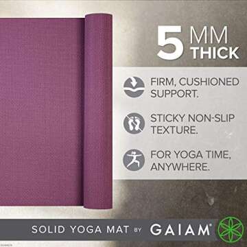 Gaiam Yoga Mat Premium Solid Color Non Slip Exercise & Fitness Mat for All Types of Yoga, Pilates & Floor Workouts, Sugar Beet, 5mm (05-64029)