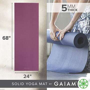 Gaiam Yoga Mat Premium Solid Color Non Slip Exercise & Fitness Mat for All Types of Yoga, Pilates & Floor Workouts, Sugar Beet, 5mm (05-64029)