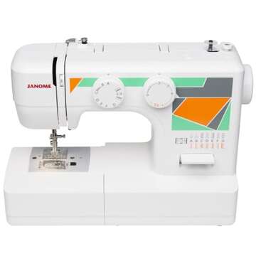 Janome MOD-15 Easy-to-Use Sewing Machine with 15 Stitches, Adjustable Stitch Length and 5-Piece Feed Dogs