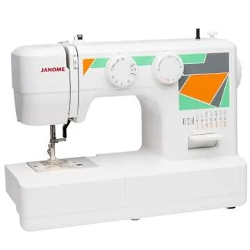 Janome MOD-15 Easy-to-Use Sewing Machine with 15 Stitches, Adjustable Stitch Length and 5-Piece Feed Dogs