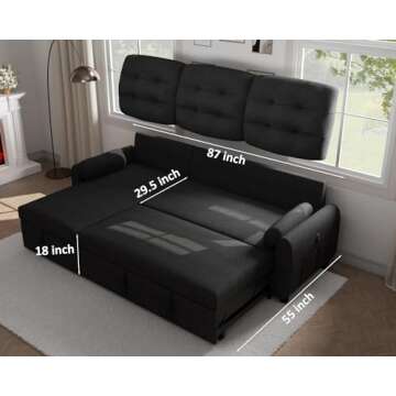 Ucloveria Sectional Sofa Couch, 87" Sleeper Sofa Bed with Reversible Storage Chaise Pull Out Couch f...