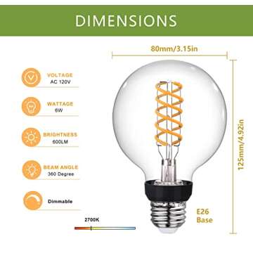 MEILUX G25(G80) 6W LED Globe Light Bulbs, Warm White 2700K, 6W Equivalent to 60W, 600LM E26 Base Dimmable with 80+ CRI, Vintage Edison LED Filament Clear Bulbs for Bathroom Bedroom Vanity(4 Pack)