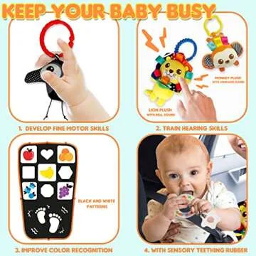 Innofans Baby Car Seat Toy with Music, Mirror, Animals - Portable Infant Travel Activities and Sensory Stroller Toys