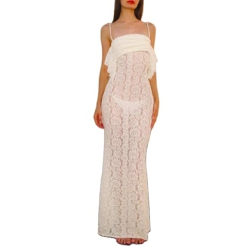 Elegant White Lace Bodycon Maxi Dress - Sexy & Transparent for Evening Parties