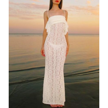 Sexy White Lace Bodycon Maxi Dress for Evening Parties