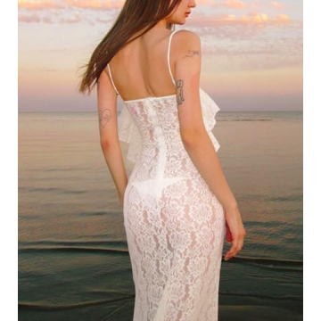 Sexy White Lace Bodycon Maxi Dress for Evening Parties