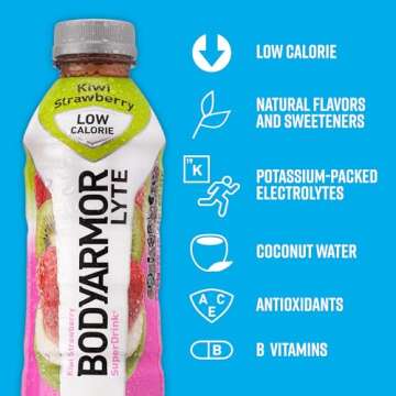 BODYARMOR LYTE Sports Drink Low-Calorie Sports Beverage, Kiwi Strawberry, Natural Flavors With Vitamins, Potassium-Packed Electrolytes, Perfect For Athletes, 16 Fl Oz (Pack of 12)