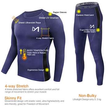MEETYOO Men's Thermal Underwear Set Sport Long Johns Base Layer, Small Blue